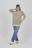 Kadın Çizgili Mevsimlik Bisiklet Yaka Tunik Sweatshirt - 2
