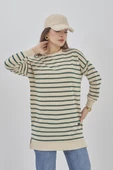 Kadın Çizgili Mevsimlik Bisiklet Yaka Tunik Sweatshirt - 9