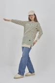 Kadın Çizgili Mevsimlik Bisiklet Yaka Tunik Sweatshirt - 8