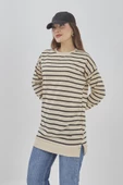Kadın Çizgili Mevsimlik Bisiklet Yaka Tunik Sweatshirt - 5