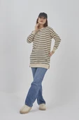 Kadın Çizgili Mevsimlik Bisiklet Yaka Tunik Sweatshirt - 1