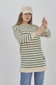 Kadın Çizgili Mevsimlik Bisiklet Yaka Tunik Sweatshirt - 6