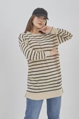 Kadın Çizgili Mevsimlik Bisiklet Yaka Tunik Sweatshirt - 3