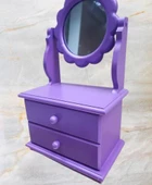 Hobi ERDL MODEL 90527 Papatya 2 Çekmeceli Aynalı Makyaj Kutusu MOR Renk El Yapım - 6