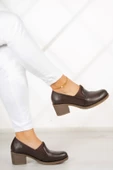 Erkan Saçmacı Alizee Kahverengi Hakiki Deri Günlük Topuklu Ayakkabı - 1