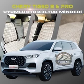 Chery Tiggo 8 Bej Renk Tay Tüyü Cepli & Terletmez Sırtlı Oto Koltuk Minder Seti - Koltuk Koruma Kılıfı (ÖN & ARKA TAM SET) - 1
