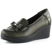 Erkan Saçmacı Emma Haki Hakiki Deri Dolgu Topuklu Günlük Ayakkabı - 1