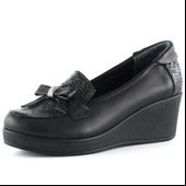 Erkan Saçmacı Emma Siyah Yılan Hakiki Dana Derisi Fiyonklu Yuvarlak Burun Dolgu Topuklu Günlük Ayakkabı thumbnail 1