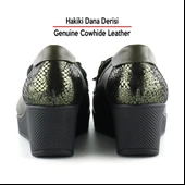 Erkan Saçmacı Emma Haki Yılan Hakiki Dana Derisi Fiyonklu Yuvarlak Burun Dolgu Topuklu Günlük Ayakkabı thumbnail 6