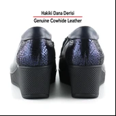 Erkan Saçmacı Emma Lacivert Yılan Hakiki Dana Derisi Fiyonklu Yuvarlak Burun Dolgu Topuklu Günlük Ayakkabı thumbnail 6