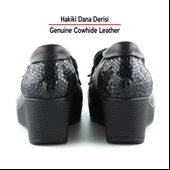 Erkan Saçmacı Emma Siyah Yılan Hakiki Dana Derisi Fiyonklu Yuvarlak Burun Dolgu Topuklu Günlük Ayakkabı thumbnail 6