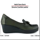 Erkan Saçmacı Emma Haki Yılan Hakiki Dana Derisi Fiyonklu Yuvarlak Burun Dolgu Topuklu Günlük Ayakkabı thumbnail 2
