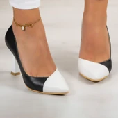 Erkan Saçmacı Jatqılı Plus Siyah Beyaz Kadeh Topuklu Ayakkabı - 4