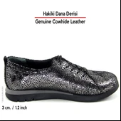 Erkan Saçmacı Khloe Gümüş Yılan Hakiki Dana Derisi Yuvarlak Burun Düz Taban Günlük Ayakkabı thumbnail 2
