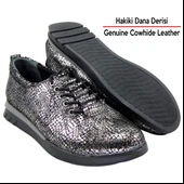 Erkan Saçmacı Khloe Gümüş Yılan Hakiki Dana Derisi Yuvarlak Burun Düz Taban Günlük Ayakkabı thumbnail 6