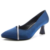 Erkan Saçmacı Shimeca Lacivert Saten Taşlı Sivri Burun İnce Topuklu Abiye Ayakkabı thumbnail 1