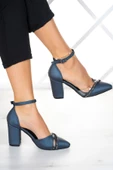 Erkan Saçmacı Samira Lacivert Saten Taşlı Şeffaf Tasarımlı Ayakkabı - 1