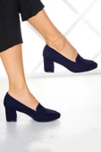 Erkan Saçmacı Della Lacivert Krep Kalın Topuklu Ayakkabı - 1