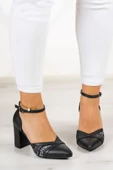 Erkan Saçmacı Diana Siyah Yılan Fileli Kalın Topuklu Ayakkabı - 3