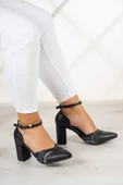 Erkan Saçmacı Diana Siyah Yılan Fileli Kalın Topuklu Ayakkabı - 2