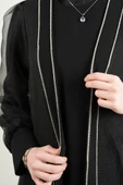 Büyük Beden Abiye Ön Taş Dizi Tül Abaya Siyah - 5