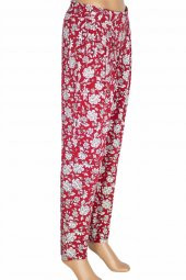 Barem Kadın Şule Pileli Çiçekli Penye Kırmızı Pantolon - 1