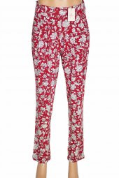 Barem Kadın Şule Pileli Çiçekli Penye Kırmızı Pantolon - 3