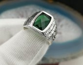 Özel İşlemeli Yeşil Zirkon Taşlı 925 Ayar Gümüş Yüzük thumbnail 3