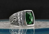 Özel İşlemeli Yeşil Zirkon Taşlı 925 Ayar Gümüş Yüzük thumbnail 1