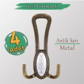 4 ADET Seçil Antik Sarı Metal Portmanto Vestiyer Duvar Dolap Elbise Mobilya Kapı Askısı Askılığı thumbnail 1