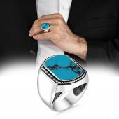 Mavi Firuze Taşlı 925 Ayar Gümüş Yüzük thumbnail 1