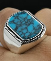 Mavi Firuze Taşlı 925 Ayar Gümüş Yüzük thumbnail 3