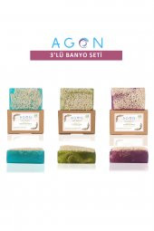 100 El Yapımı Kabak Lifli Doğal Zeytinyağı, Okaliptus ve Lavanta Sabunlu Banyo Seti - 1