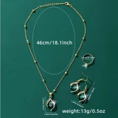 Gold Renk Yeşil Cam ve Alaşımlı Bohem Tarzı Bohem Şıklığını Yansıtan Antialerjik Zarif Takı Seti thumbnail 3
