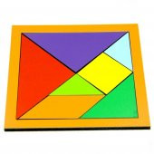 Ahşap renkli tangram 14 x 14 cm ebatında - 1