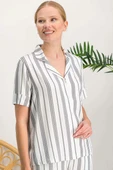 Arnetta 718 Lines Krem Düğmeli Kadın Gömlek Pijama Takımı thumbnail 2