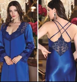 Jeremi 452 6'lı Saten Dantelli Gecelik Sabahlık Takımı - 7