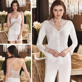 Jeremi 558 6'lı Çeyizlik Penye Dantelli Uzun Gecelik Sabahlık Set - 7