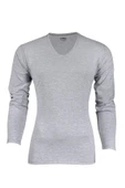 Yıldız 352 Gri Likralı V Yaka Uzun Kollu Erkek Body T-Shirt - 1