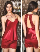 Jeremi 2617 Saten Dantelli Üçlü Şort Takım - 2