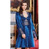 Jeremi 642 6'lı İpek Saten Dantelli Kısa Gecelik Sabahlık Takımı - 1