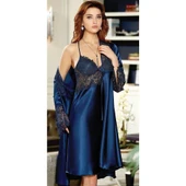 Jeremi 6'lı Kısa İpek Saten Gecelik Sabahlık Takımı - 3