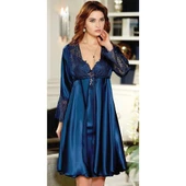 Jeremi 6'lı Kısa İpek Saten Gecelik Sabahlık Takımı - 1