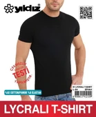 Yıldız 91 Erkek 0 Yaka Pamuklu Terletmez Siyah Likralı Kısa Kollu T-shirt thumbnail 2