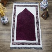 Hediyelik Çift Taraf Seccade Mor Krem 70x130 cm - 450 gr - 4