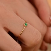 14 Ayar Altın Yeşil Taşlı Eklem Yüzük thumbnail 2
