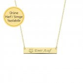 14K Altın Dikdörtgen Plaka Kolye thumbnail 1