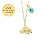 14 Ayar Altın Nazarlıklı Bulut Figürlü Kolye thumbnail 1