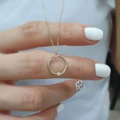 14 Ayar Sarı Altın Tektaş Halka Kolye thumbnail 2