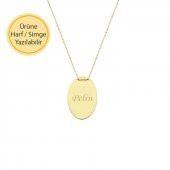 14 Ayar Altın Oval Plaka Kolye thumbnail 1